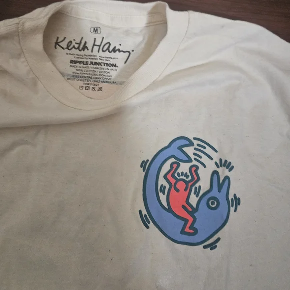 NWT Ripple Junction Keith Haring Men's Cream Graphic Tee Size M - Picture 2 of 3